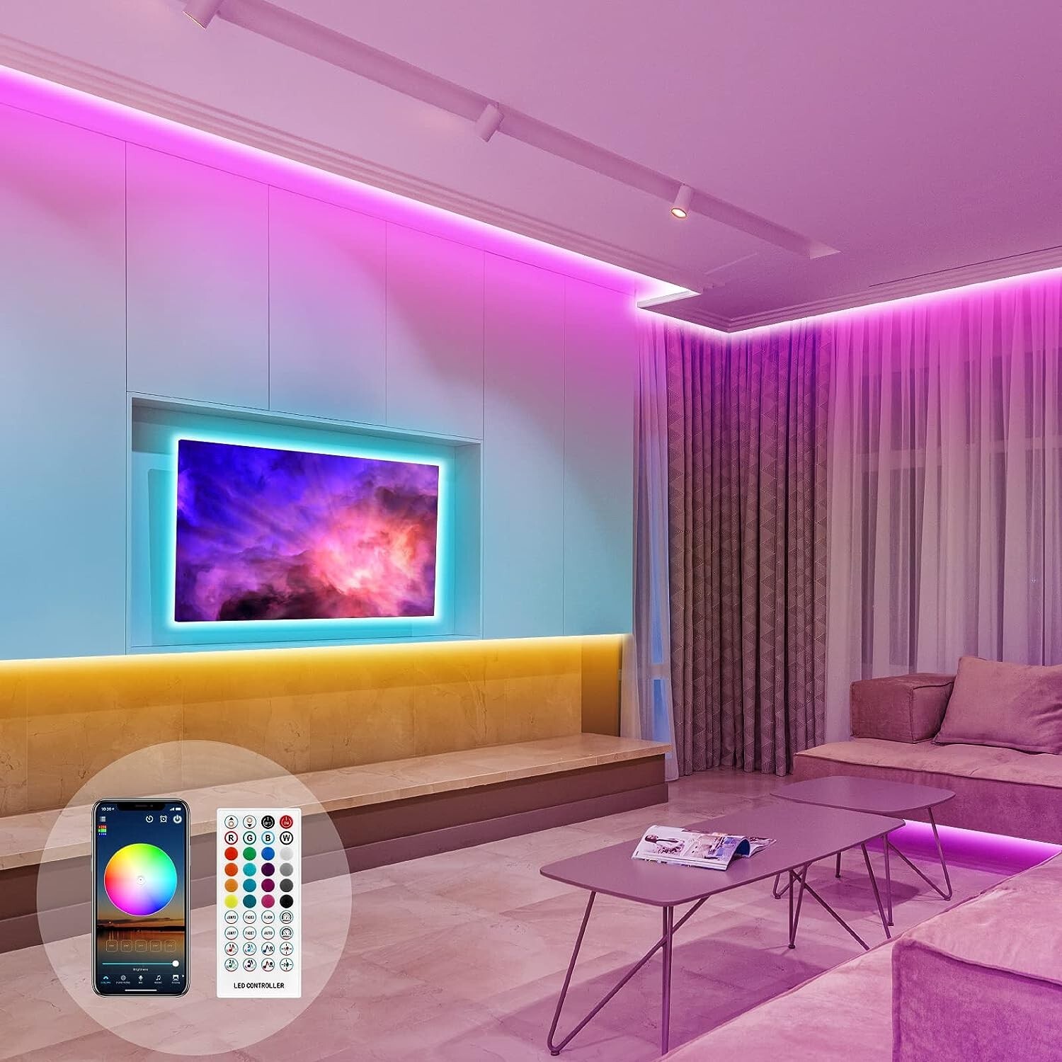 Bande LED 5050 RGB ruban lumineuse flexible 10M éclairage intérieur multicolore pour meuble