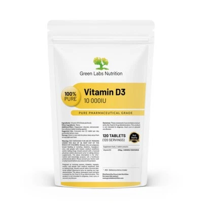 GREEN LABS NUTRITION Vitamin D3 10,000 IU Tablets – High Strength, Immune Support & Bone Health
