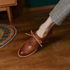 Handmade Women Brown Wing Tip Leather Brogue Dress Lace Up Shoe, Party Shoes