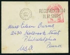 GB 1940 "RECEIVED FROM SHIPS" censored cvr. to Philadelphia, PA, USA.