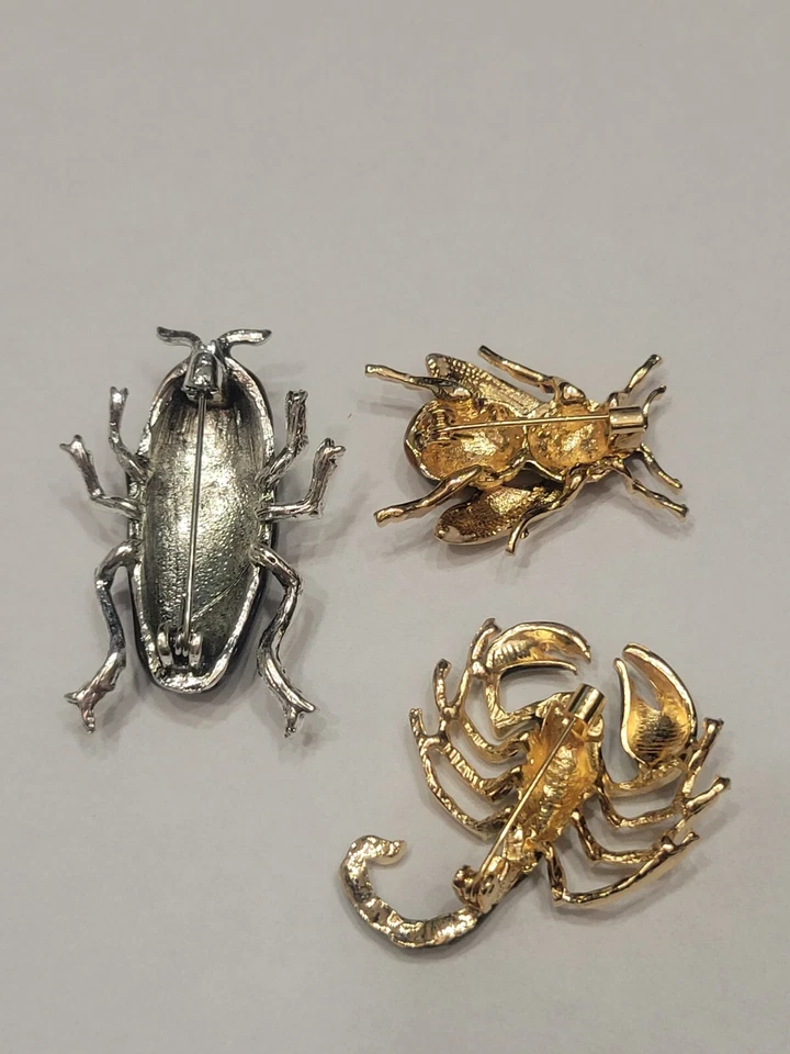 3pc Bug Insect Brooch Pin Lapel Lot Set Bee Scorpion Roach Jewelry CA USA P171-1 - Image 3 of 4