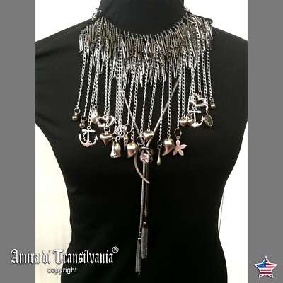 jewelry woman fashion necklace luxury pendant metal stone beaded fringe rock pop