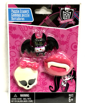 Monster High Puzzle Erasers BAT FANGS & SKULL Frankie Stein Crazeraser