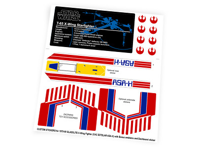 Custom Star Wars Glasslite X-Wing xwing stickers CACA ESTELAR ASA-X with Extra's