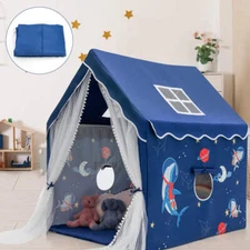 NNECW Large Kids Play Tent with Removable Padded Mat &amp Gauze Door Curtain-Blu