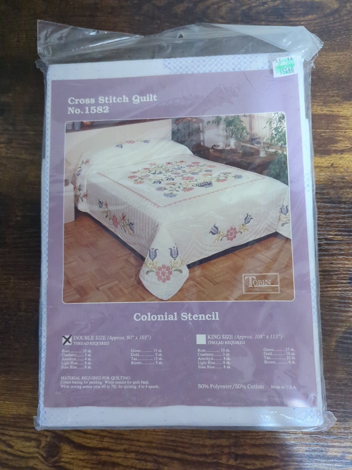 Tobin "Colonial Stencil" Floral Stamped Cross Stitch Double Quilt Top