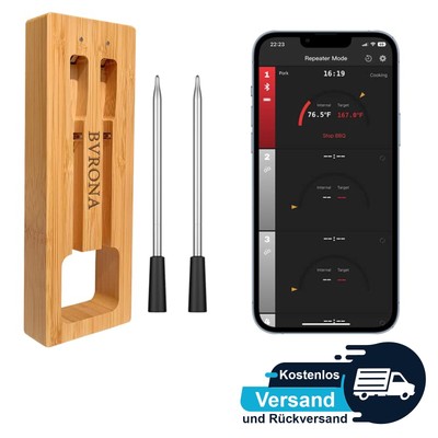 Grillthermometer Wireless mit Bluetooth, 2 Proben, App-Steuerung, für Küche