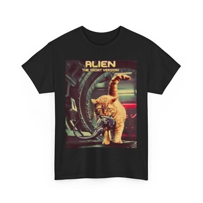Alien Cat Unisex Heavy Cotton Tee, Sci-Fi Movie Lover Gift, Funny Alien Cat Shir