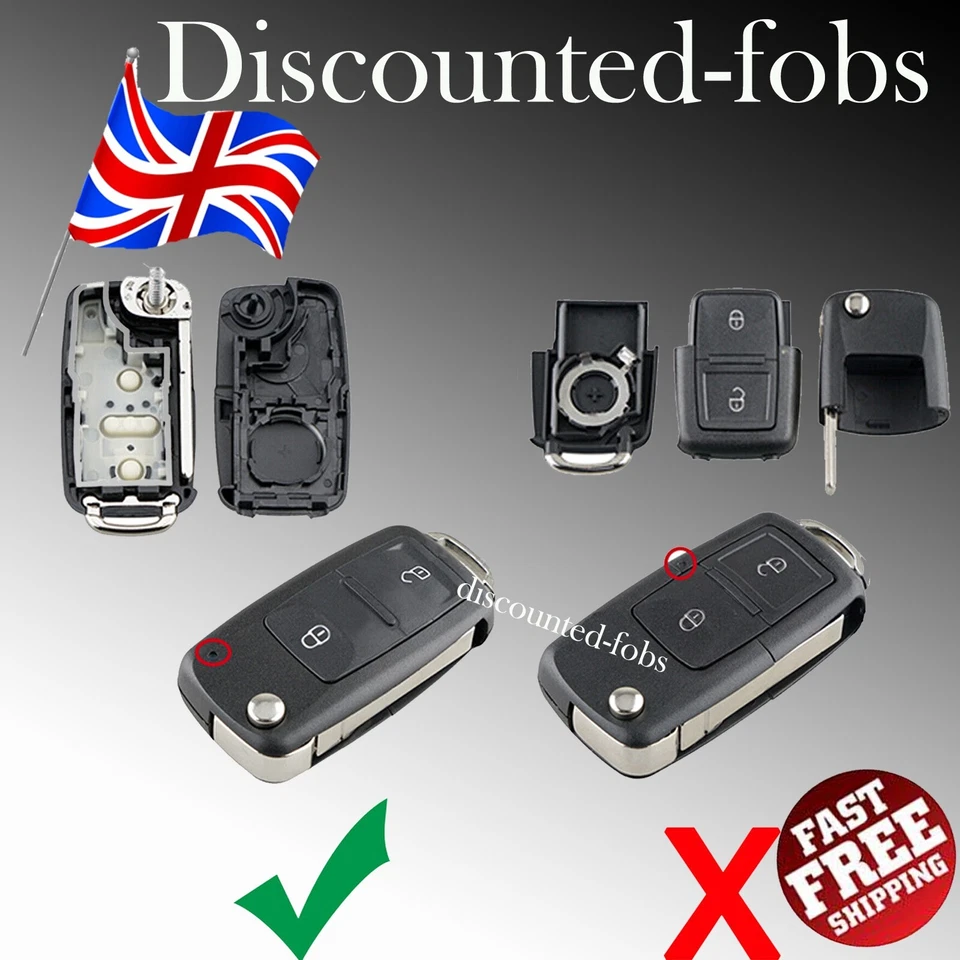 Replacement Flip Key Fob Case 2 Button For VW Transporter T5 T6 Amarok Polo Golf - Image 2 of 3