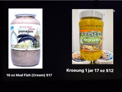 mud fish sauce Cream NP (Prahok) 1 Jar of 16 Oz & 1 Jar of Kroeung 17 Oz.