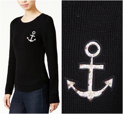 MAISON JULES  * ANCHOR *  NOVELTY  PATCH  SWEATER  PULLOVER    Sz S   NWT  $ 70