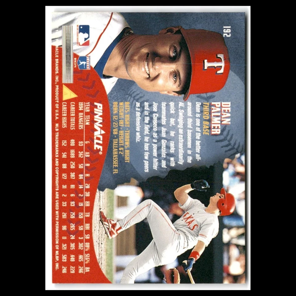 Dean Palmer #192 1995 Pinnacle Texas Rangers Baseball Card MLB NM - Image 2 of 3