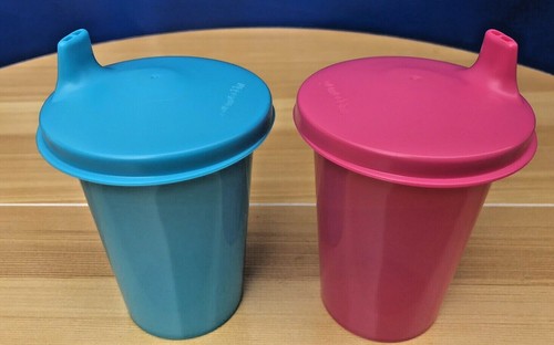 Tupperware Bell Tumbler /Toddler Cup With Sippy Seals 7oz Set of 2 Pink/Blue New - Picture 2 of 3