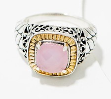 Artisan Crafted SS 18K Chalcedony Cushion Ring, Size 8