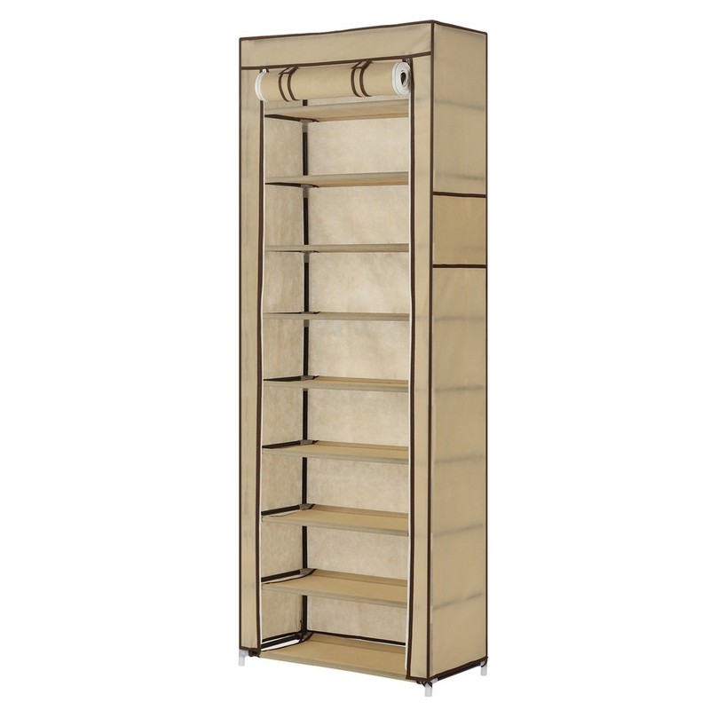 OPEN BOX Homegear Large Free Standing Fabric Shoe Rack /Storage Cabinet Cream
