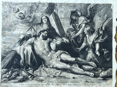 Cornelis Galle (nach Van Dyck) 1635 - Klagelied Christus - Tuschezeichnung nach hinten