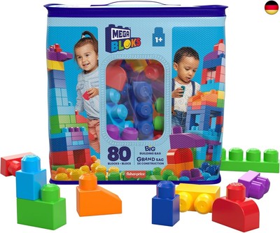 MEGA BLOKS Fisher-Price Bausteine für Kleinkinder, großer Bausteinebeutel mit 8