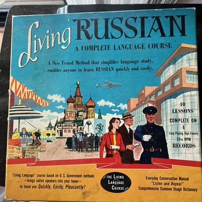 Living Russian A Complete Language Course 4-Vinyl 10'' LPs w/ Manuals, 1958, NM