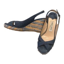 Jimmy Choo Sandal US 7 EU 37 Blue Textile Barely Worn