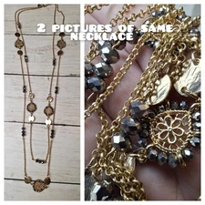 Charming Charlie gold tone 2 strand necklace chains faceted beads 32" Long 