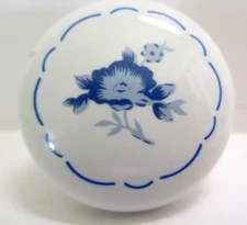 Set of 6 White w Blue Flower 1 1/2" Mushroom Cabinet Knob Amerock Hardware221DEL