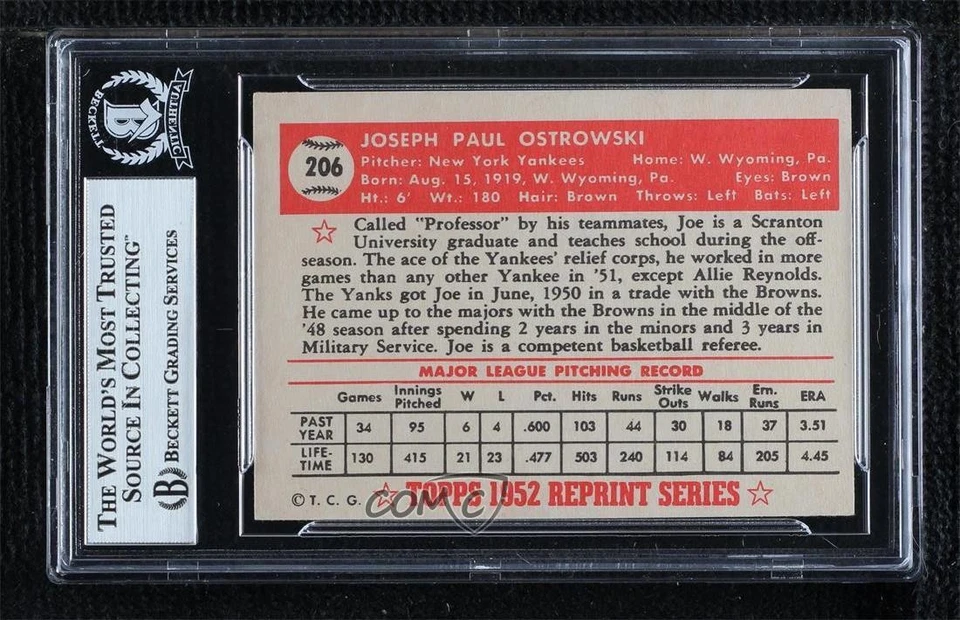 BAS 1983 Topps 1952 Reprint Series Joe Ostrowski #206 BGS Authentic Auto - Image 2 of 2