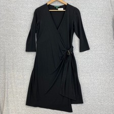 Lauren Ralph Lauren Dress Womens 10 Black Wrap V Neck Knee Length Classic Career