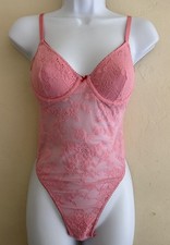 Victoria's Secret 2024 Tease Lace Demi Thong Underwire Bodysuit Teddy S in Pink