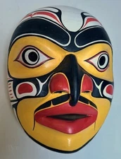 PACIFIC NORTHWEST FIRST NATIONS HAND CARVED " SUN HAWK" MASK- LARGE 9 1/4"