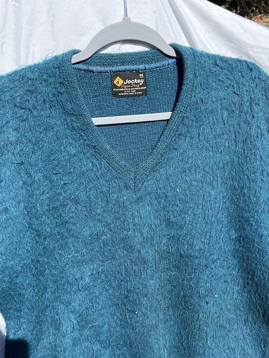 Vintage 60s Jockey Mohair Sweater Multicolored blue Aqua Shag Size 