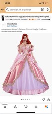 Women's Costume Princess Cosplay Pink Dress with Neckpiece and Sleeves