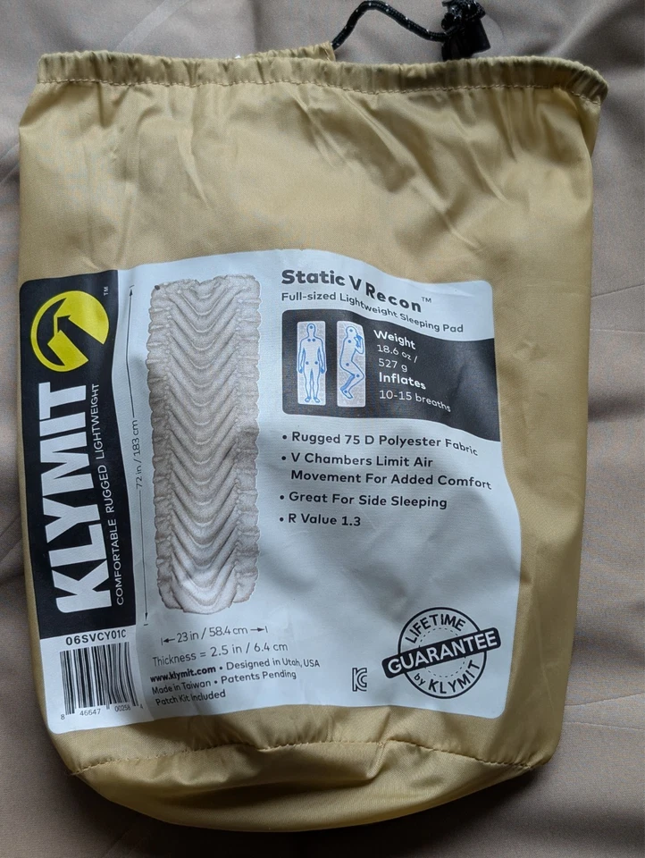 Almohadilla para dormir ligera de tamaño completo Klymit Static V Recon Foto 2 de 4