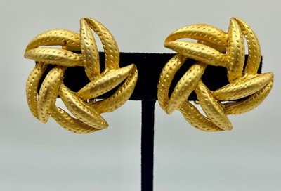 VINTAGE ERWIN PEARL CLIP ON EARRINGS PINWHEELS GOLD TONE - SIGNED