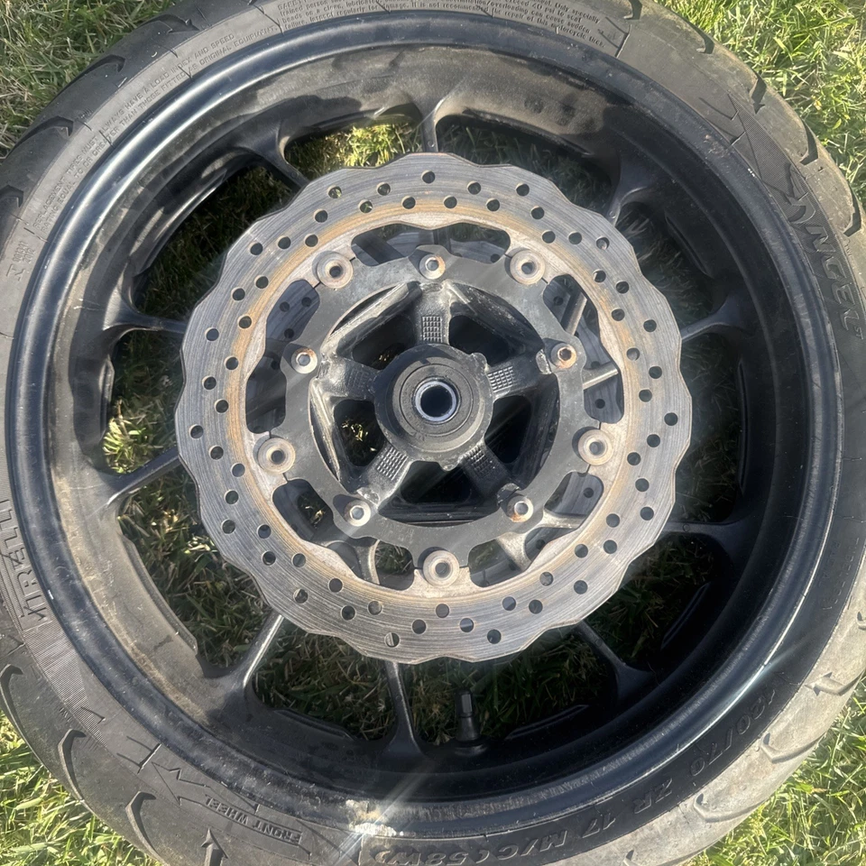 2015 - 2017 YAMAHA FZ07 OEM Black Front Rear Rim Wheel Wheels Rotors Straight - Image 3 of 4