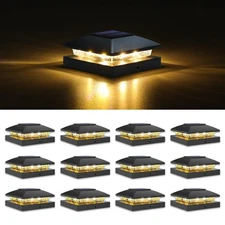 4x4 Solar Post Cap Light 12pack,Solar Fence - Cap Lights Outdoor Waterproof f...