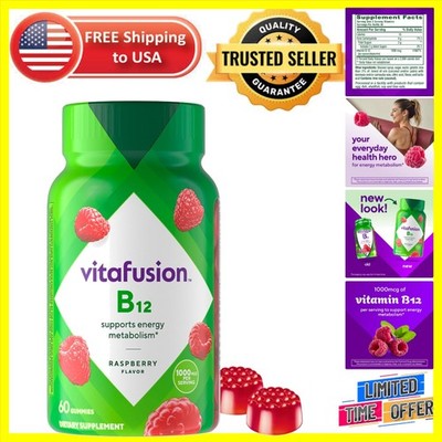 Delicious Raspberry B12 Gummies   1000 mcg Per Serving, 30 Day Supply, 60 Count