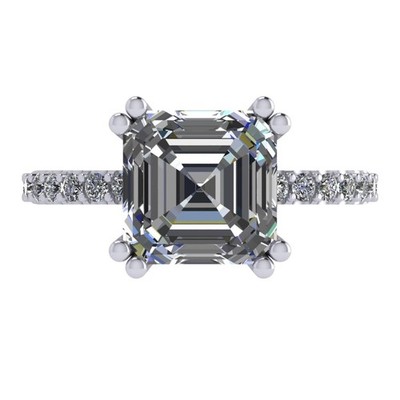 Platinum Plated Silver Solitaire Ring 3 CTW Asscher Cut Zirconia - 8MM Size 12