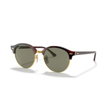 Ray-Ban Clubround Polarized Sunglasses - Polished Red Havana Frame Green Lenses
