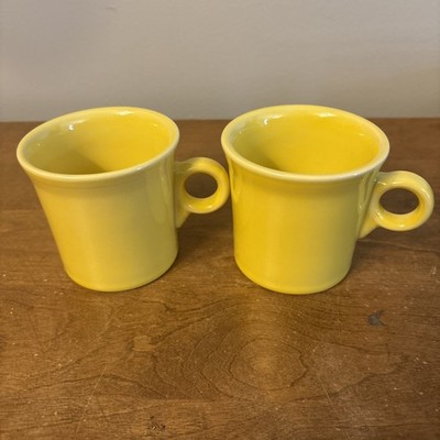 Homer Laughlin Fiesta Ware Sunflower Yellow Ring Handle Ceramic Mugs Set Of 2