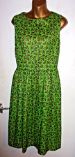 BEAUTIFUL LIME GREEN VINTAGE STYLE PATTERN SLEEVELESS DRESS SIZE 10/12 HANDMADE