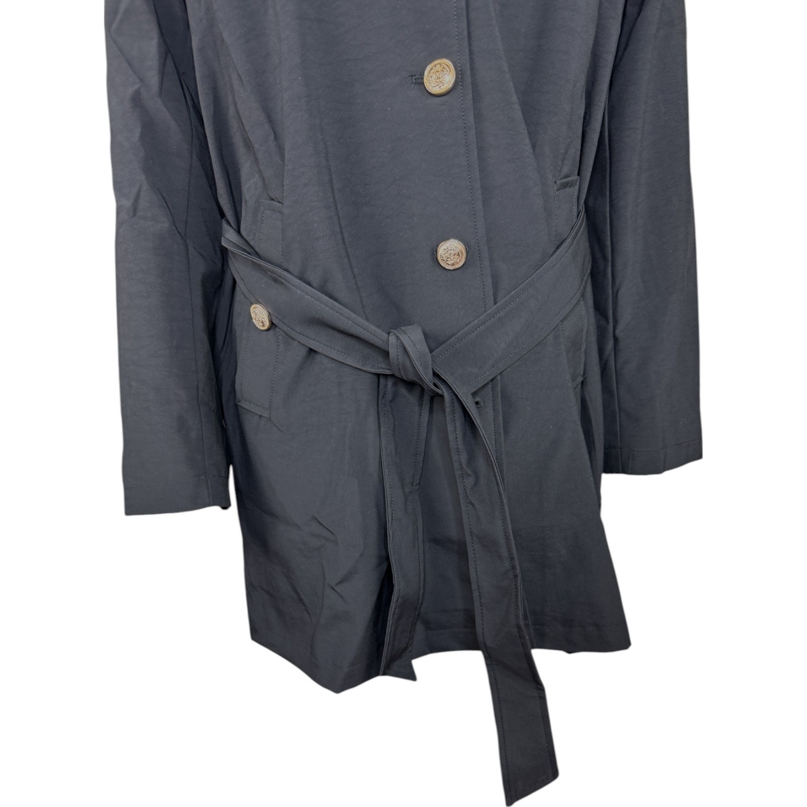 Dennis Basso Regular Water Resistant Trench Coat with Hood Black 2X Winter