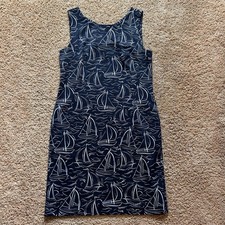 Talbots Navy Sailboat Dress Back Cut Out Pockets Womens 8 Vacation Coastal Chic
