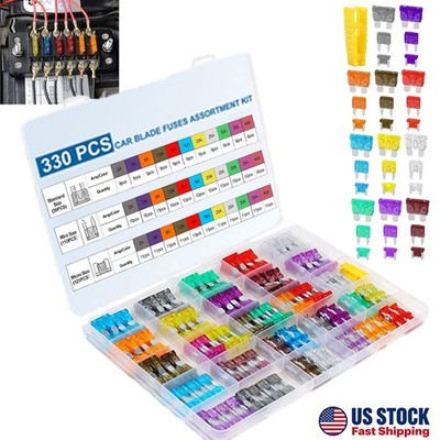 330Pcs Universal Car Fuses Assortment Standard Mini Low Profile Automotive Set