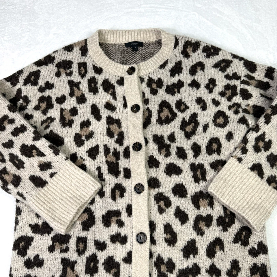 J. Cárdigan Suéter Mujer Pequeño Grande Estampado Leopardo Lana Suave Acogedor Crew Foto 2 de 4