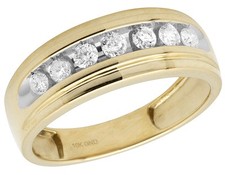 Men's 10K Yellow Gold One-Row Genuine Channel Diamond Wedding Band Ring 0.75CT