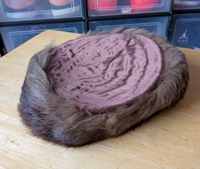 Vintage Original Mink Fur Satin Russian Cossack-Style Ushanka/Pillbox Hat