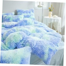 Shaggy Fluffy Plush Duvet Full 1 Duvet Cover  2 Pillowcases Mint Green