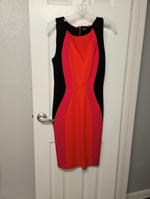 NWOT Tahari Sleeveless Color Block Sleeveless Dress S Orange/Black/Pink