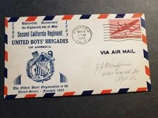 UNITED BOYS' BRIGADES 1943 WWII Postal History Cover Cachet POMONA, CA w/ insert