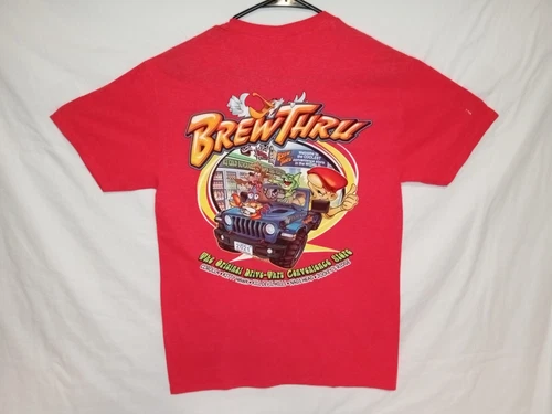 (ADULT SMALL-Red) Brew Thru Short Sleeve T-shirt Outer Banks 2021 Jeep 2-Sided